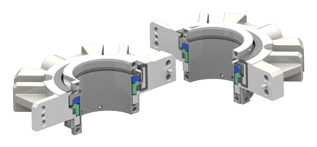 Split mechanical seal for pumps and rotating equipment, designed for easy installation without disassembly.