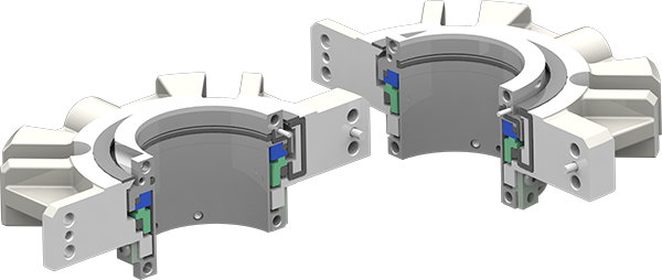Schematic of a disassembled Flexaseal Style 85 split cartridge mechanical seal.